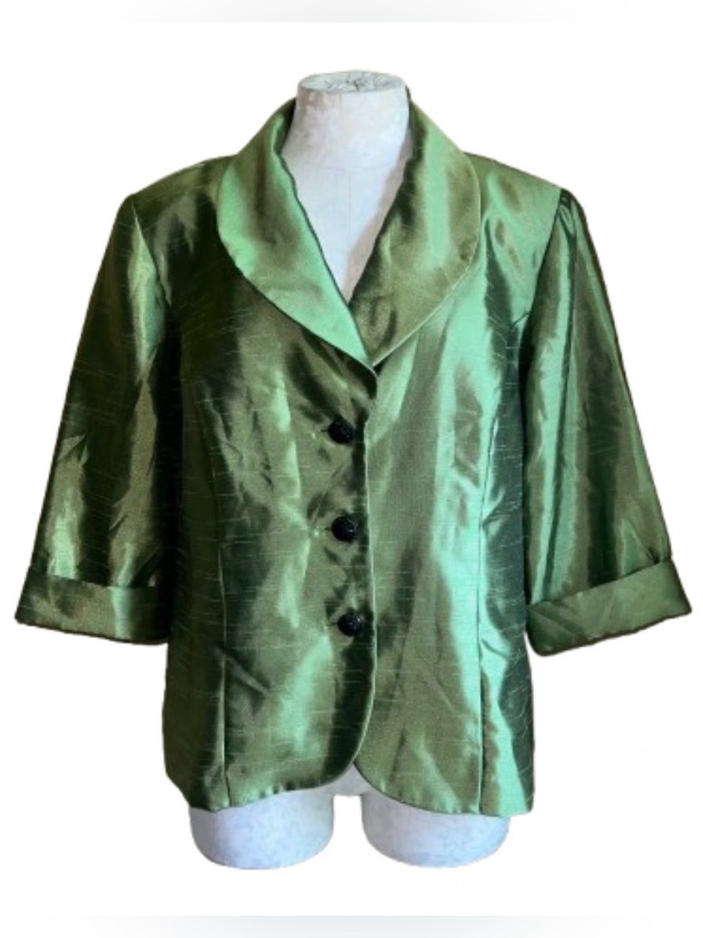 Dana Kay Green Shimmer Taffeta Blazer Jacket Formal Occasion Sz 16